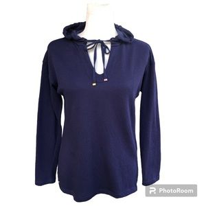 Lilly Pulitzer Navy Blue V Neck Long Sleeve Hooded Sweater Women’s